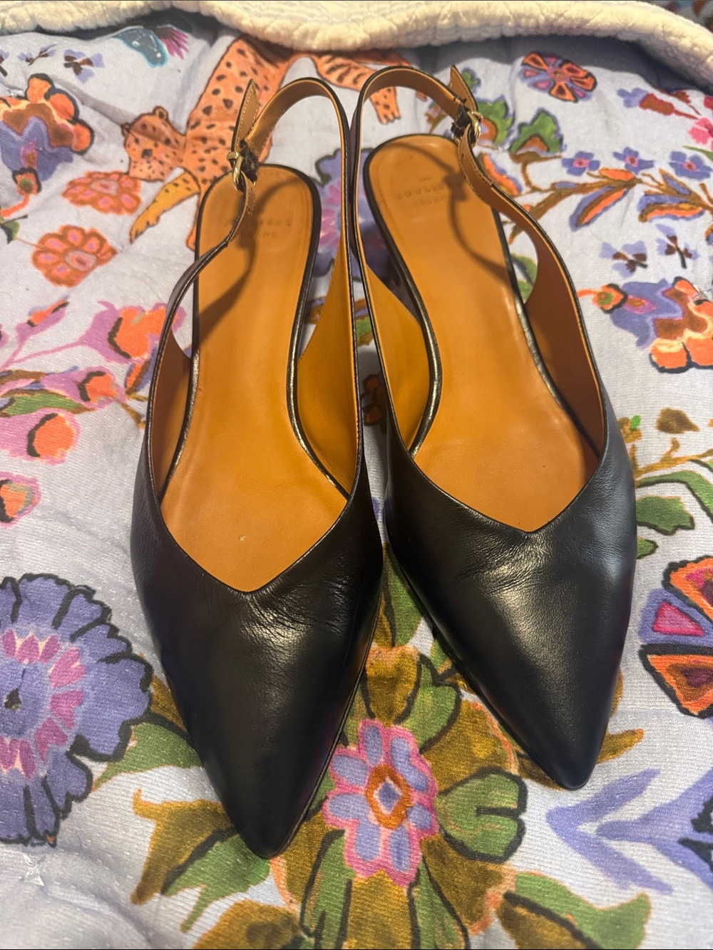 Sézane Women's Black Leather Slingback Pointed-Toe Flats